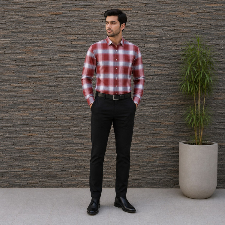 پیراهن چهارخانه مردانه آستین بلند قواره آزاد f2