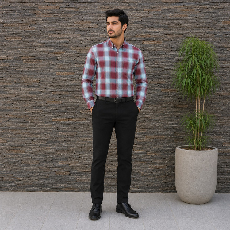 پیراهن چهارخانه مردانه آستین بلند قواره آزاد f2