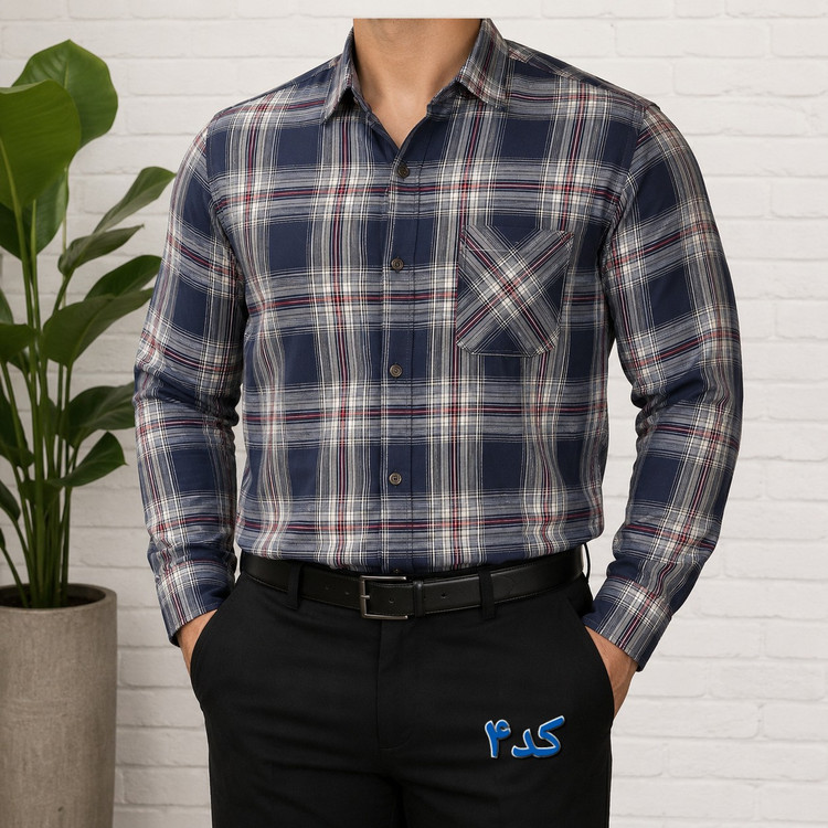 پیراهن مردانه چهار خونه آستین بلند پنبه کش