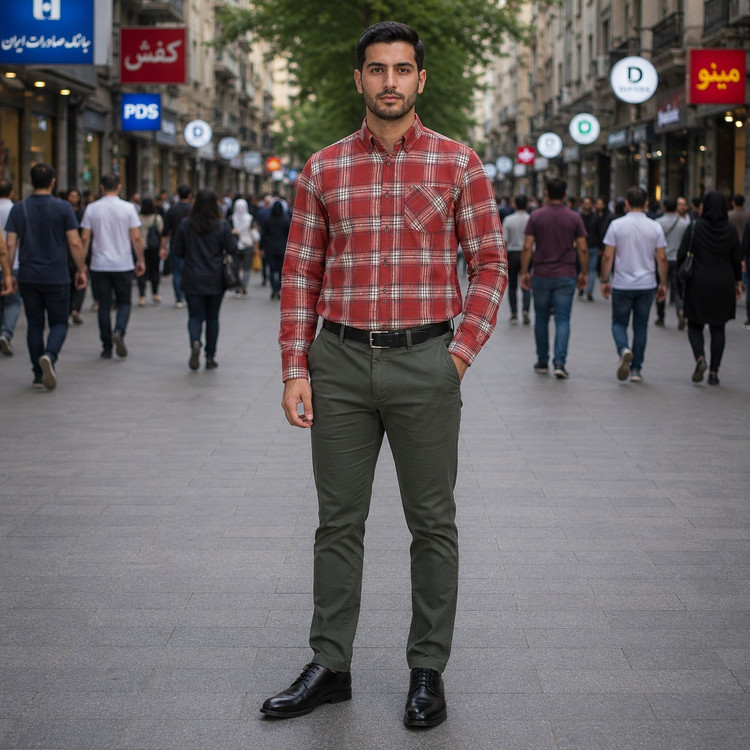پیراهن آستین بلند مردانه نخی چهار خانه قواره آزاد مدل n8